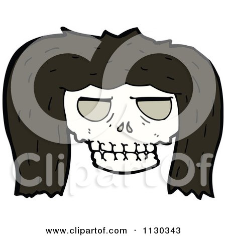 Cartoon Of A Skull With A Dark Wig - Royalty Free Vector Clipart by lineartestpilot