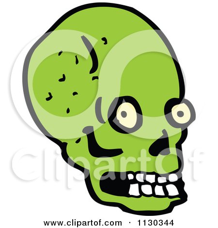 Cartoon Of A Green Skull 12 - Royalty Free Vector Clipart by lineartestpilot