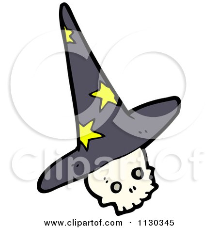 Cartoon Of A Skull Wearing A Wizard Hat - Royalty Free Vector Clipart by lineartestpilot