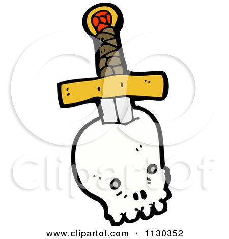 Cartoon Of A Sword Through A Skull 3 - Royalty Free Vector Clipart by lineartestpilot