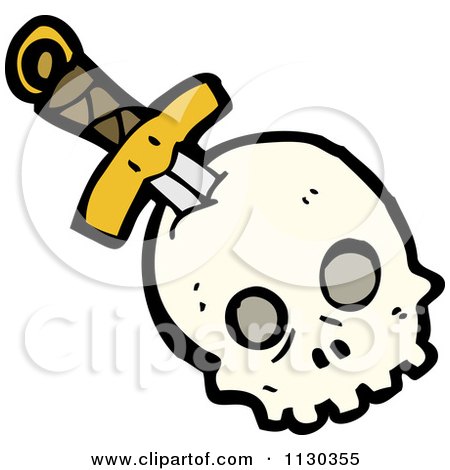Cartoon Of A Sword Through A Skull 2 - Royalty Free Vector Clipart by lineartestpilot