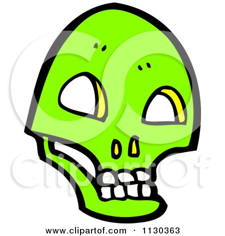Cartoon Of A Green Skull 6 - Royalty Free Vector Clipart by lineartestpilot