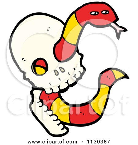 Cartoon Of A Skull With A Snake 1 - Royalty Free Vector Clipart by lineartestpilot