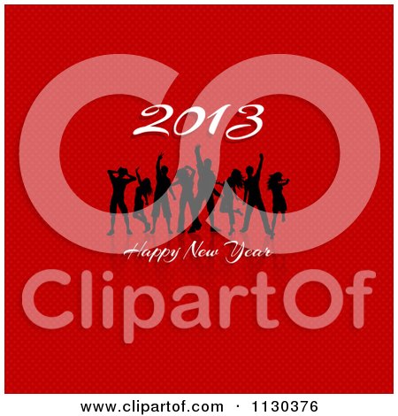 Clipart Of Dancers And A Happy New Year 2013 Greeting Over Red - Royalty Free Vector Illustration by KJ Pargeter