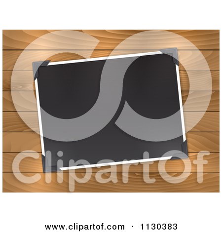 Clipart Of A Blank Photo With Corner Holders On Wood - Royalty Free Vector Illustration by KJ Pargeter