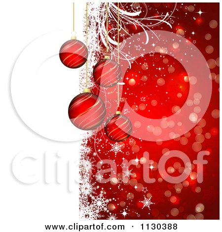 Clipart Of A Red And White Christmas Bauble Grunge Bokeh And Snowflake Background - Royalty Free Vector Illustration by KJ Pargeter