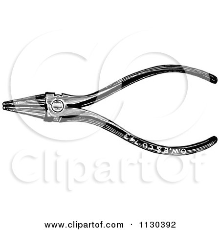 Clipart Of A Retro Vintage Black And White Pair Of Pliers - Royalty Free Vector Illustration by Prawny Vintage
