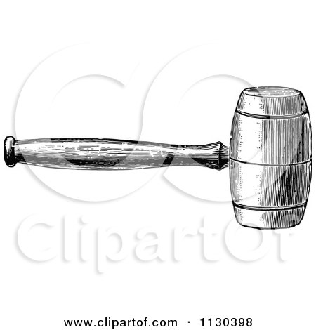 Clipart Of A Retro Vintage Black And White Mallet - Royalty Free Vector Illustration by Prawny Vintage