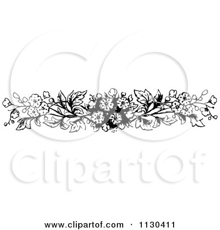 Clipart Of A Retro Vintage Black And White Blossom Border - Royalty Free Vector Illustration by Prawny Vintage