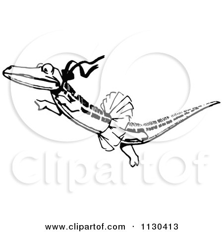 Clipart Of A Retro Vintage Black And White Ballerina Crocodile Dancing - Royalty Free Vector Illustration by Prawny Vintage