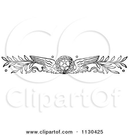 Clipart Of A Retro Vintage Black And White Winged Wreath And Branches - Royalty Free Vector Illustration by Prawny Vintage