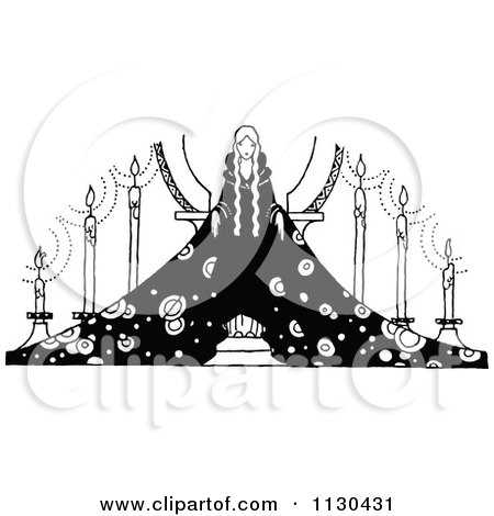 Clipart Of A Retro Vintage Black And White Princess And Candles - Royalty Free Vector Illustration by Prawny Vintage