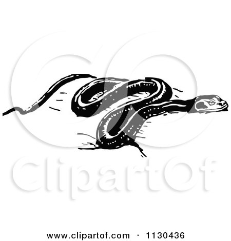 Clipart Of A Retro Vintage Black And White Snake - Royalty Free Vector Illustration by Prawny Vintage