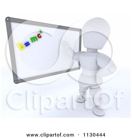 Clipart Of A 3d White Character Teacher Presenting A White Board With Physics Magnets - Royalty Free CGI Illustration by KJ Pargeter