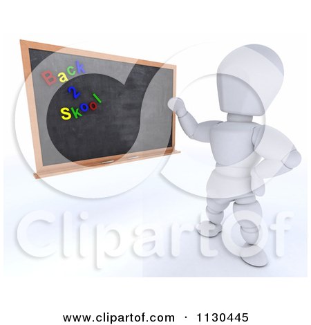 Clipart Of A 3d White Character Teacher Presenting A Black Board With I Love Learning Magnets - Royalty Free CGI Illustration by KJ Pargeter