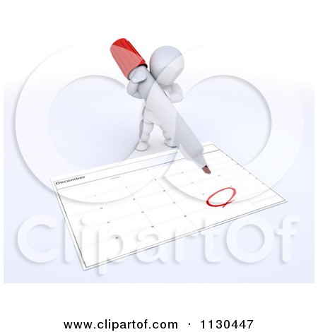 Clipart Of A 3d White Character Circling A Date On A Calendar - Royalty Free CGI Illustration by KJ Pargeter