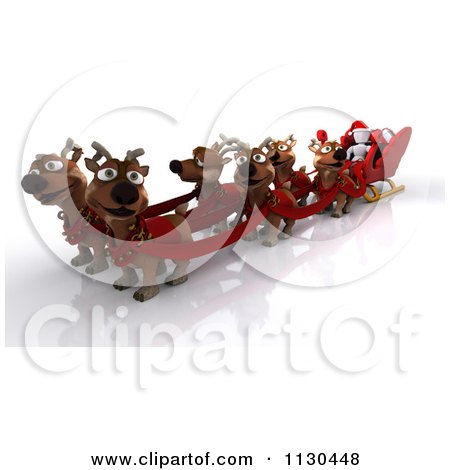 Clipart Of A 3d Santa White Character With Christmas Reindeer And A Sleigh - Royalty Free CGI Illustration by KJ Pargeter