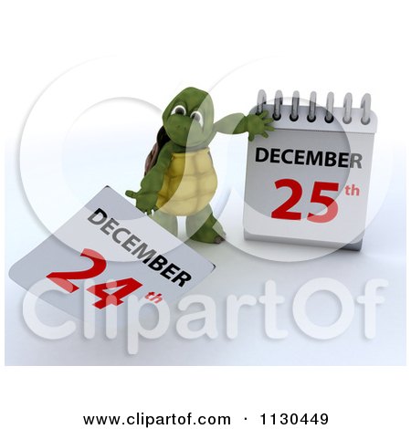 Clipart Of A 3d Tortoise Pulling A Page Off Of A Christmas Calendar 1 - Royalty Free CGI Illustration by KJ Pargeter
