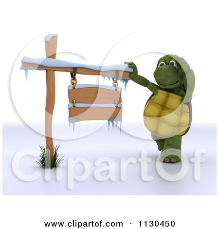 Clipart Of A 3d Tortoise Thinking By A Winter Sign - Royalty Free CGI Illustration by KJ Pargeter