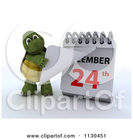Clipart Of A 3d Tortoise Pulling A Page Off Of A Christmas Calendar 2 - Royalty Free CGI Illustration by KJ Pargeter