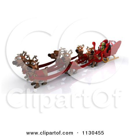 Clipart Of A 3d Santa Tortoise With Christmas Reindeer And A Sleigh - Royalty Free CGI Illustration by KJ Pargeter