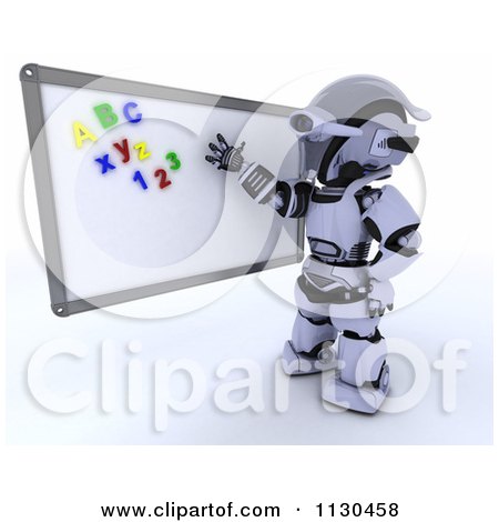 Clipart Of A 3d Robot Presenting Magnets On A White Board - Royalty Free CGI Illustration by KJ Pargeter