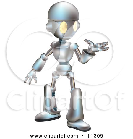Friendly Futuristic Robot Gesturing With One Hand Clipart Illustration by AtStockIllustration