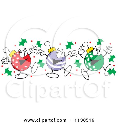 Cartoon Of Christmas Ornament Characters Dancing - Royalty Free Vector Clipart by Johnny Sajem