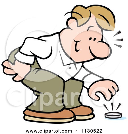 Cartoon Of A Businessman Crouching To Pick Up A Coin - Royalty Free Vector Clipart by Johnny Sajem