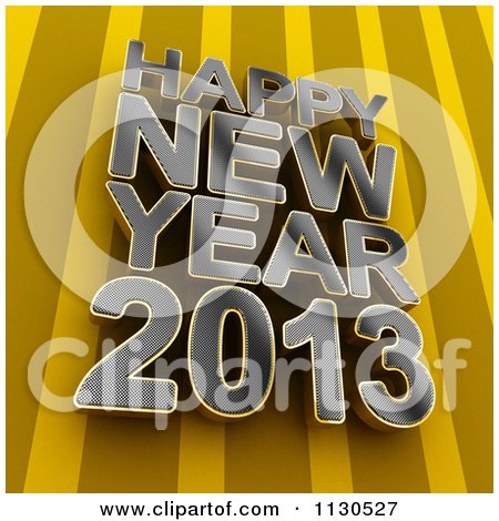 Clipart Of 3d Metal Happy New Year 2013 Text Over Stripes - Royalty Free CGI Illustration by stockillustrations