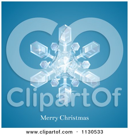 Clipart Of A Winter Snowflake With Merry Christmas Text On Blue - Royalty Free Vector Illustration by AtStockIllustration