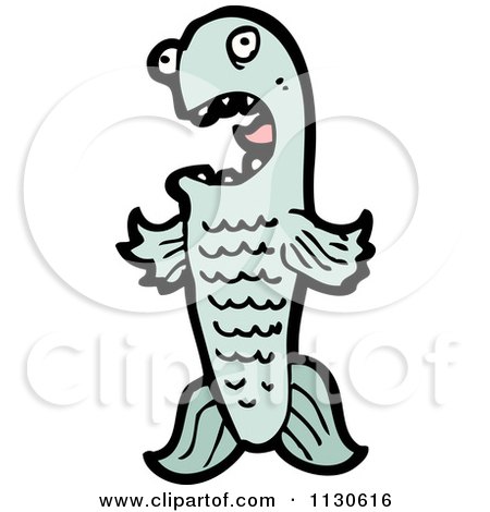 Cartoon Of A Scared Blue Koi Fish 2 - Royalty Free Vector Clipart by lineartestpilot