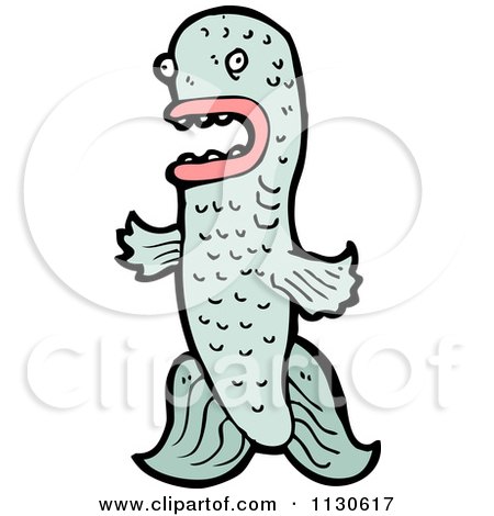 Cartoon Of A Scared Blue Koi Fish 3 - Royalty Free Vector Clipart by lineartestpilot
