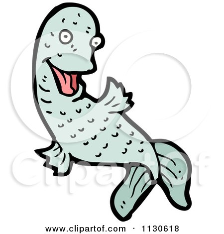 Cartoon Of A Waving Blue Koi Fish - Royalty Free Vector Clipart by lineartestpilot