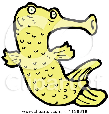 Cartoon Of A Yellow Exotic Fish - Royalty Free Vector Clipart by lineartestpilot