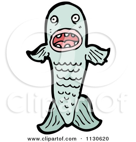 Cartoon Of A Scared Blue Koi Fish 1 - Royalty Free Vector Clipart by lineartestpilot
