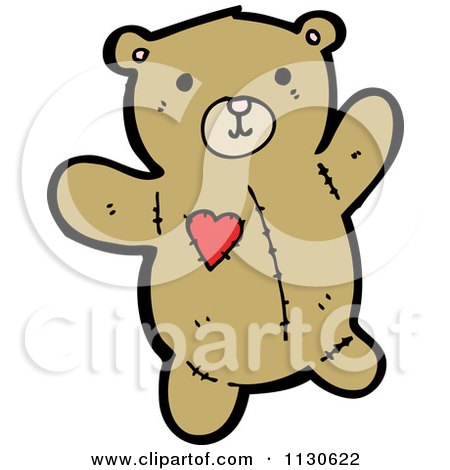 Cartoon Of A Teddy Bear With A Heart Patch - Royalty Free Vector Clipart by lineartestpilot