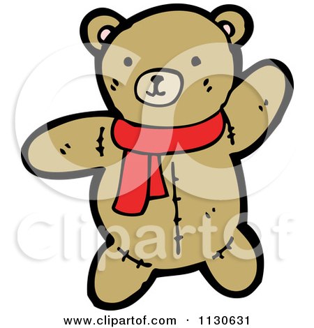 Cartoon Of A Teddy Bear With A Scarf - Royalty Free Vector Clipart by lineartestpilot
