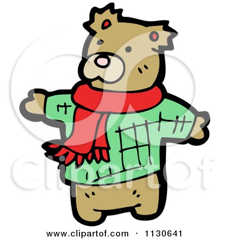 Cartoon Of A Cute Bear Wearing A Scarf And Sweater - Royalty Free Vector Clipart by lineartestpilot