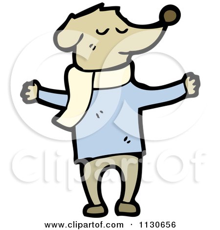 Cartoon Of A Dog Wearing A Scarf And Sweater - Royalty Free Vector Clipart by lineartestpilot