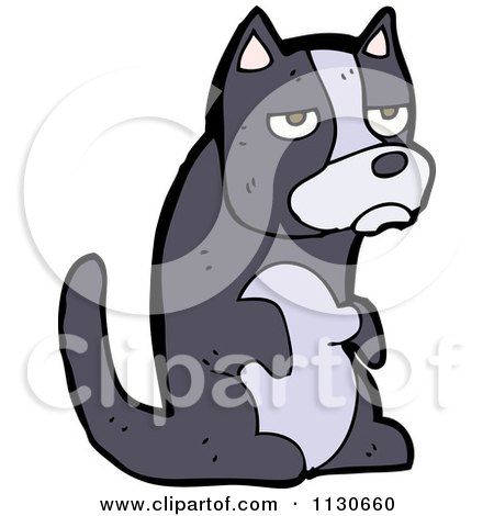 Cartoon Of A Grouchy Boston Terrier Dog - Royalty Free Vector Clipart by lineartestpilot