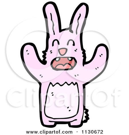 Cartoon Of A Scared Pink Rabbit 2 - Royalty Free Vector Clipart by lineartestpilot