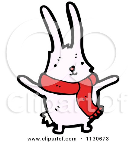 Cartoon Of A Pink Rabbit Wearing A Red Scarf - Royalty Free Vector Clipart by lineartestpilot