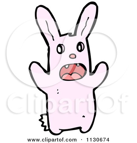Cartoon Of A Scared Pink Rabbit 1 - Royalty Free Vector Clipart by lineartestpilot
