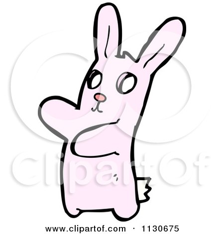 Cartoon Of A Waving Pink Rabbit 3 - Royalty Free Vector Clipart by lineartestpilot
