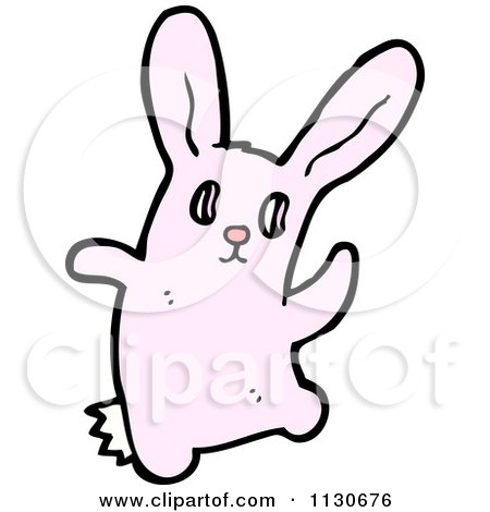 Cartoon Of A Waving Pink Rabbit 1 - Royalty Free Vector Clipart by lineartestpilot