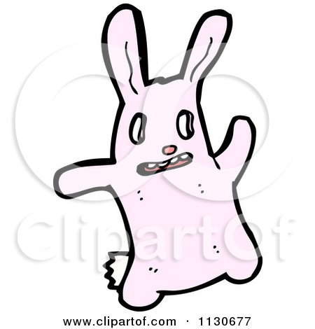Cartoon Of A Waving Pink Rabbit 2 - Royalty Free Vector Clipart by lineartestpilot