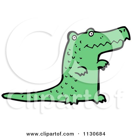 Cartoon Of A Green Crocodile 3 - Royalty Free Vector Clipart by lineartestpilot