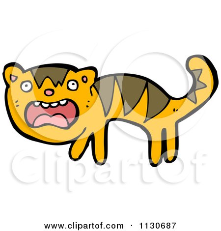 Cartoon Of A Scared Tiger 1 - Royalty Free Vector Clipart by lineartestpilot