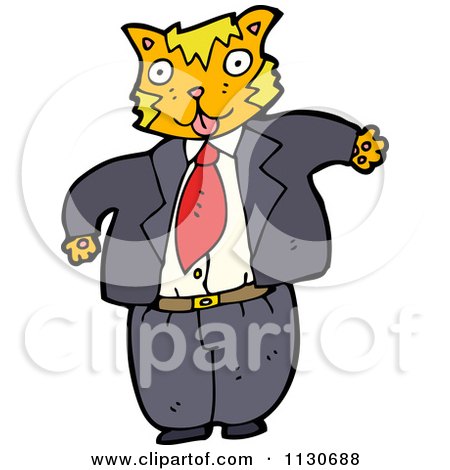 Cartoon Of A Chubby Business Cat In A Suit - Royalty Free Vector Clipart by lineartestpilot